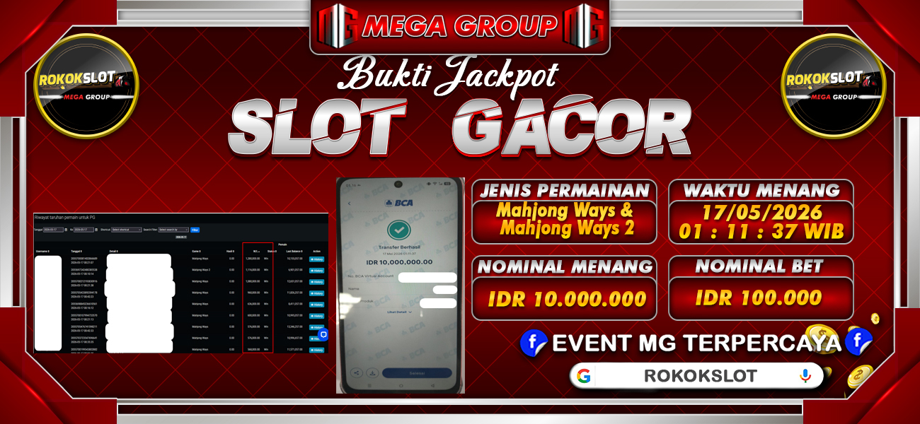 Bukti JP situs Rokokslot hari Minggu, 17 Mei 2026