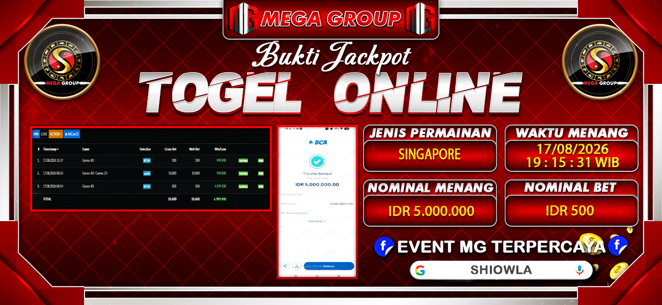 Bukti JP situs Shiowla hari Senin, 17 Agustus 2026