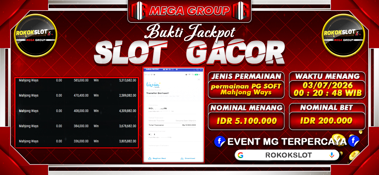 Bukti JP situs Rokokslot hari Jumat, 03 Juli 2026