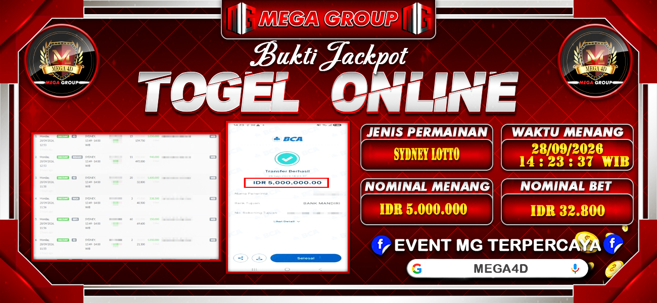 Bukti JP situs Mega4D hari Senin, 28 September 2026