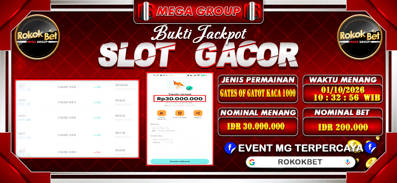 Bukti JP situs Rokokbet hari Kamis, 01 Oktober 2026