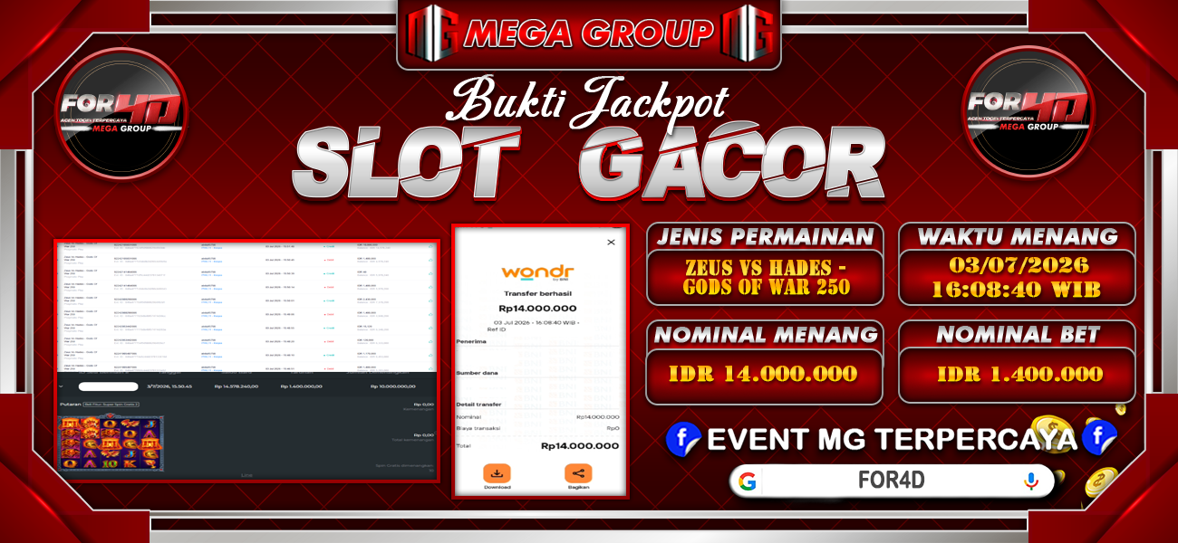 Bukti JP situs For4D hari Jumat, 03 Juli 2026
