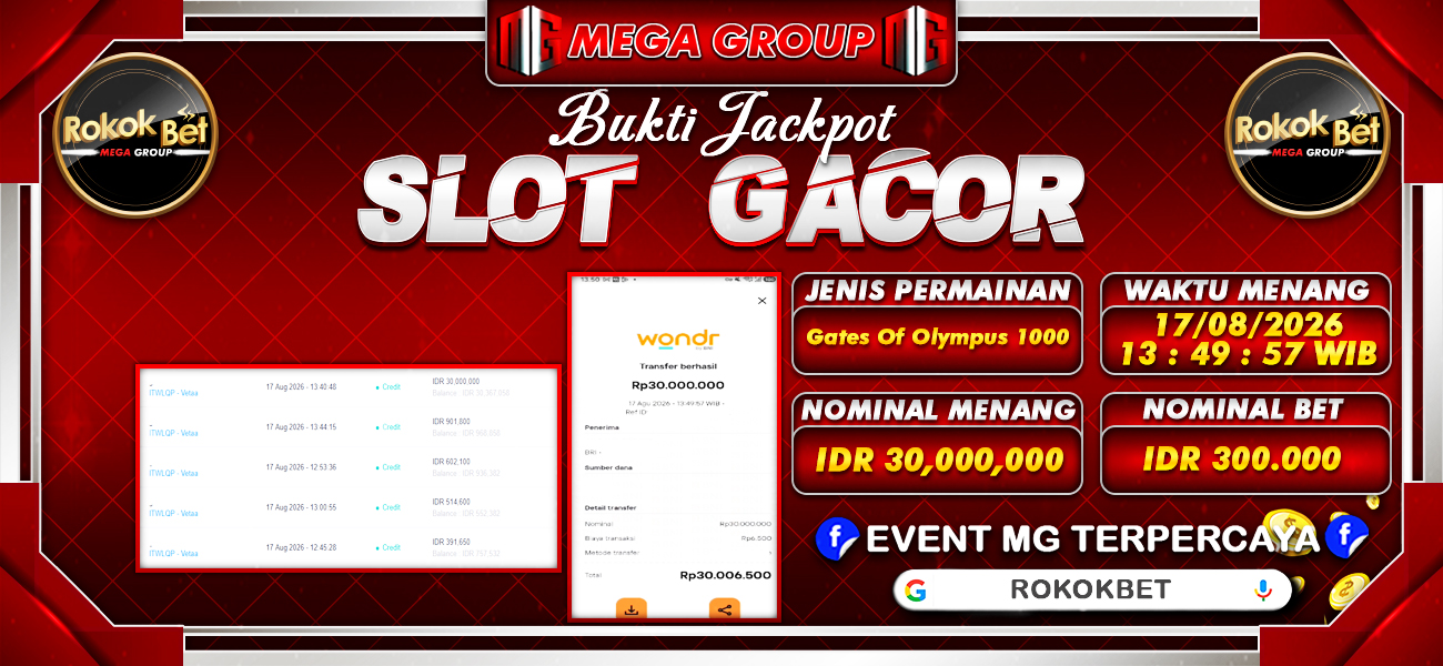 Bukti JP situs Rokokbet hari Senin, 17 Agustus 2026
