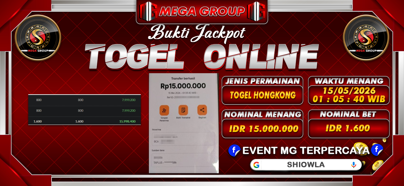 Bukti JP situs Shiowla hari Jumat, 15 Mei 2026