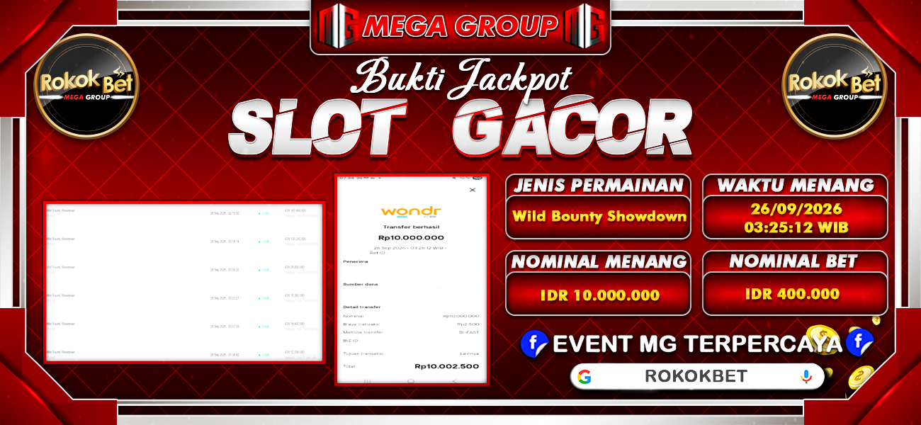 Bukti JP situs Rokokbet hari Senin, 26 Oktober 2026