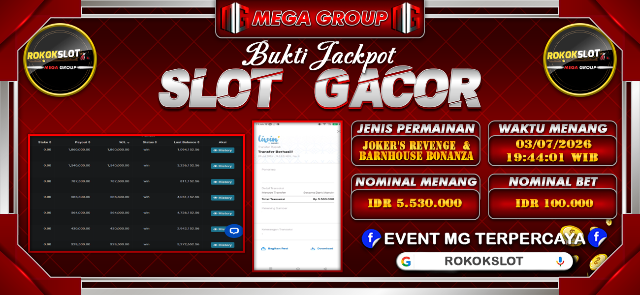 Bukti JP situs Rokokslot hari Jumat, 03 Juli 2026