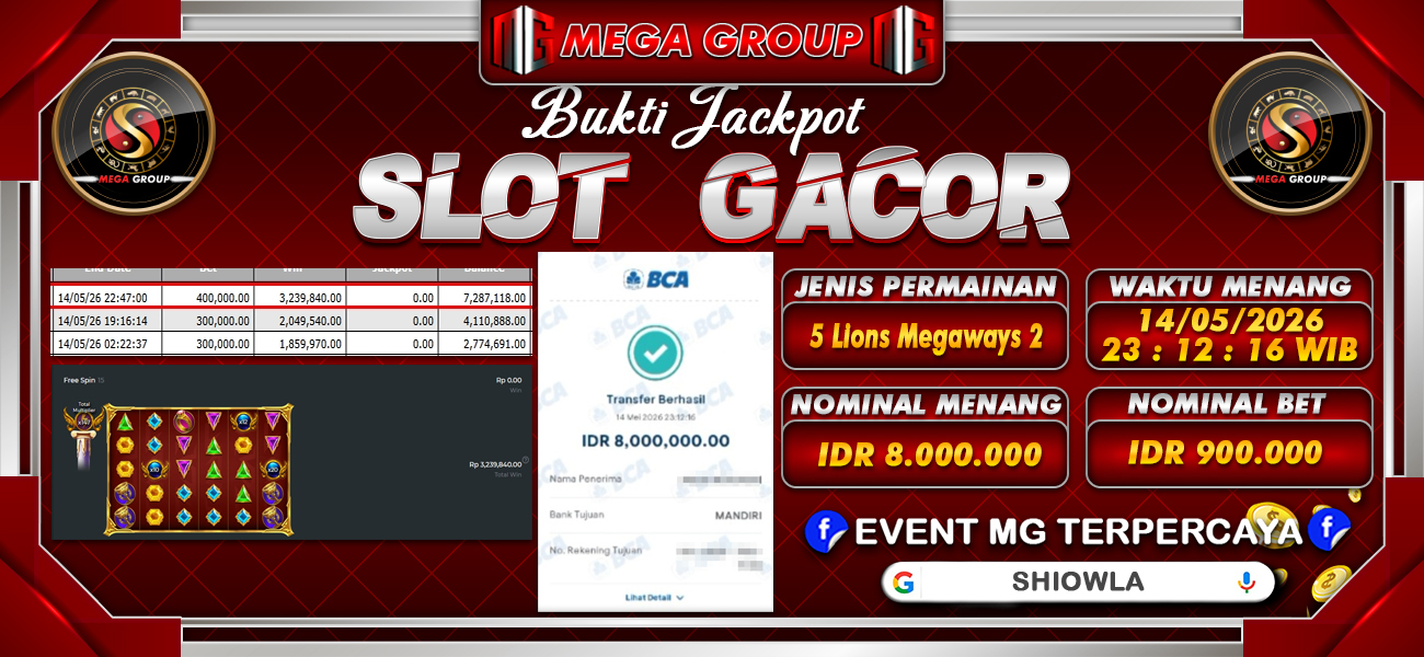 Bukti JP situs Shiowla hari Jumat, 15 Mei 2026