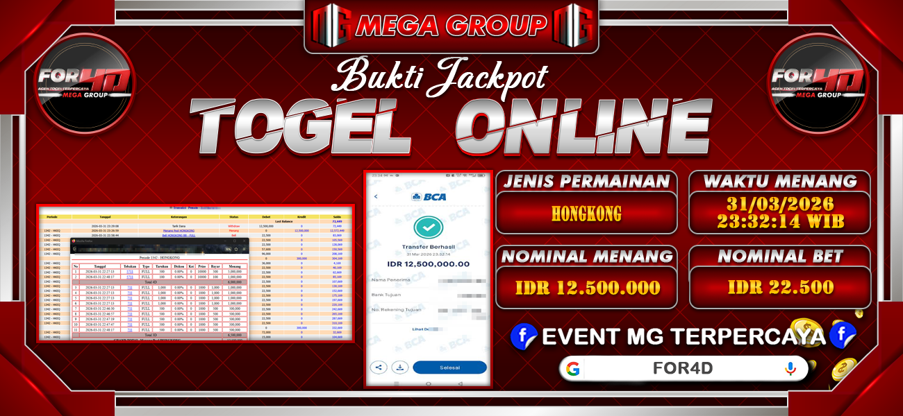 Bukti JP situs For4D hari Selasa, 31 Maret 2026