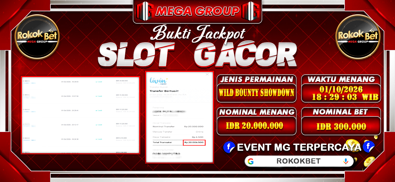 Bukti JP situs Rokokbet hari Kamis, 01 Oktober 2026
