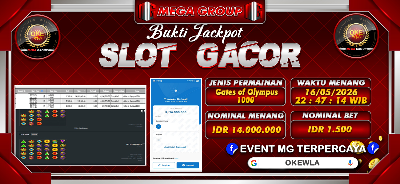 Bukti JP situs Okewla hari Sabtu, 16 Mei 2026