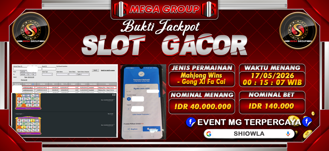 Bukti JP situs Shiowla hari Minggu, 17 Mei 2026