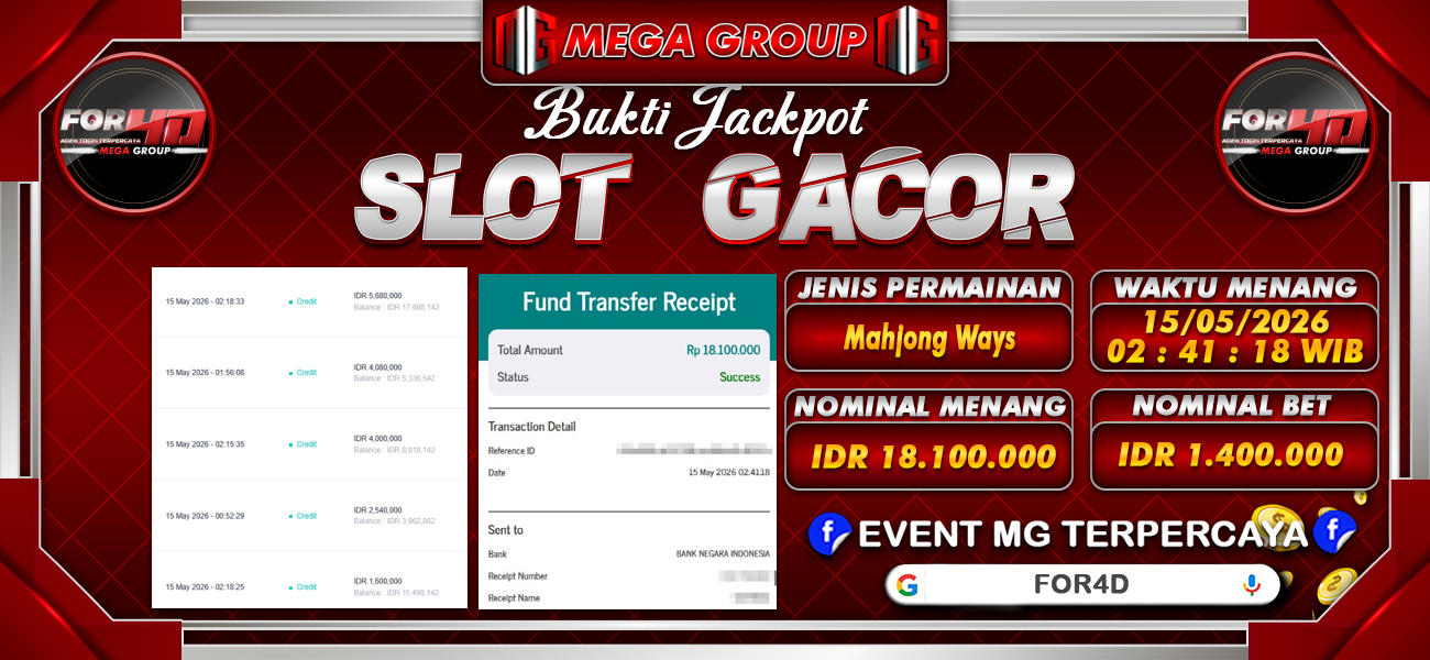 Bukti JP situs For4D hari Jumat, 15 Mei 2026