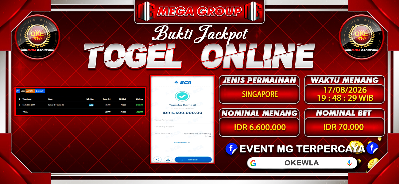 Bukti JP situs Shiowla hari Senin, 17 Agustus 2026