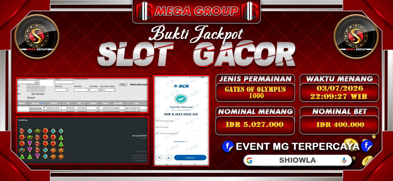 Bukti JP situs Shiowla hari Jumat, 03 Juli 2026