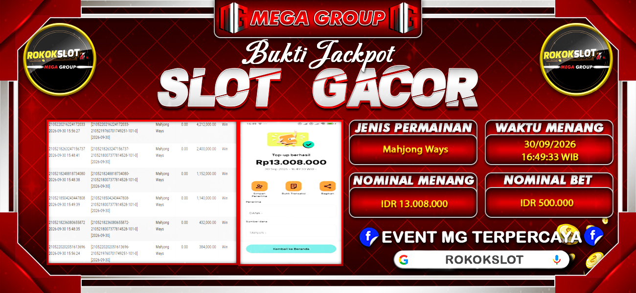 Bukti JP situs Rokokslot hari Rabu, 30 September 2026
