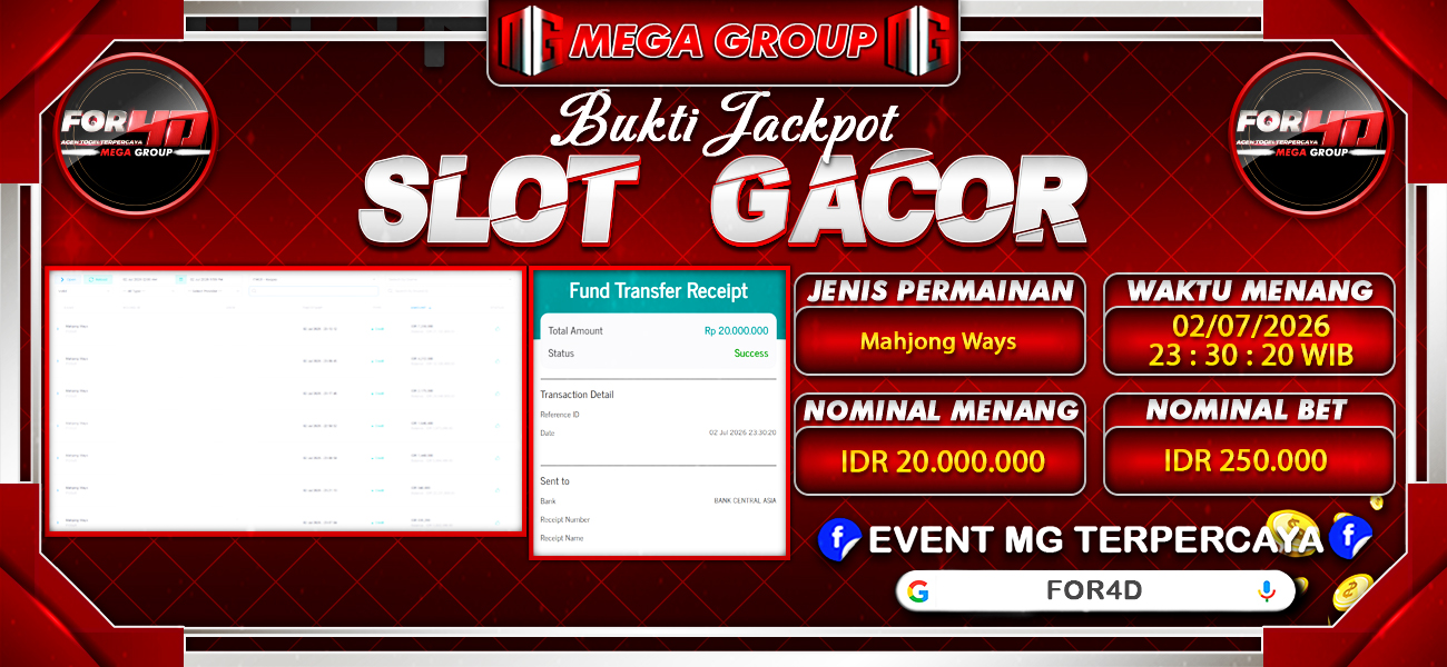 Bukti JP situs For4D hari Kamis, 02 Juli 2026