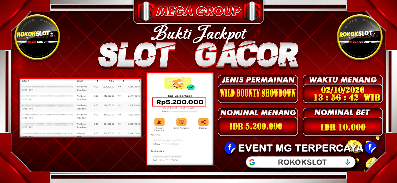 Bukti JP situs Rokokslot hari Jumat, 02 Oktober 2026