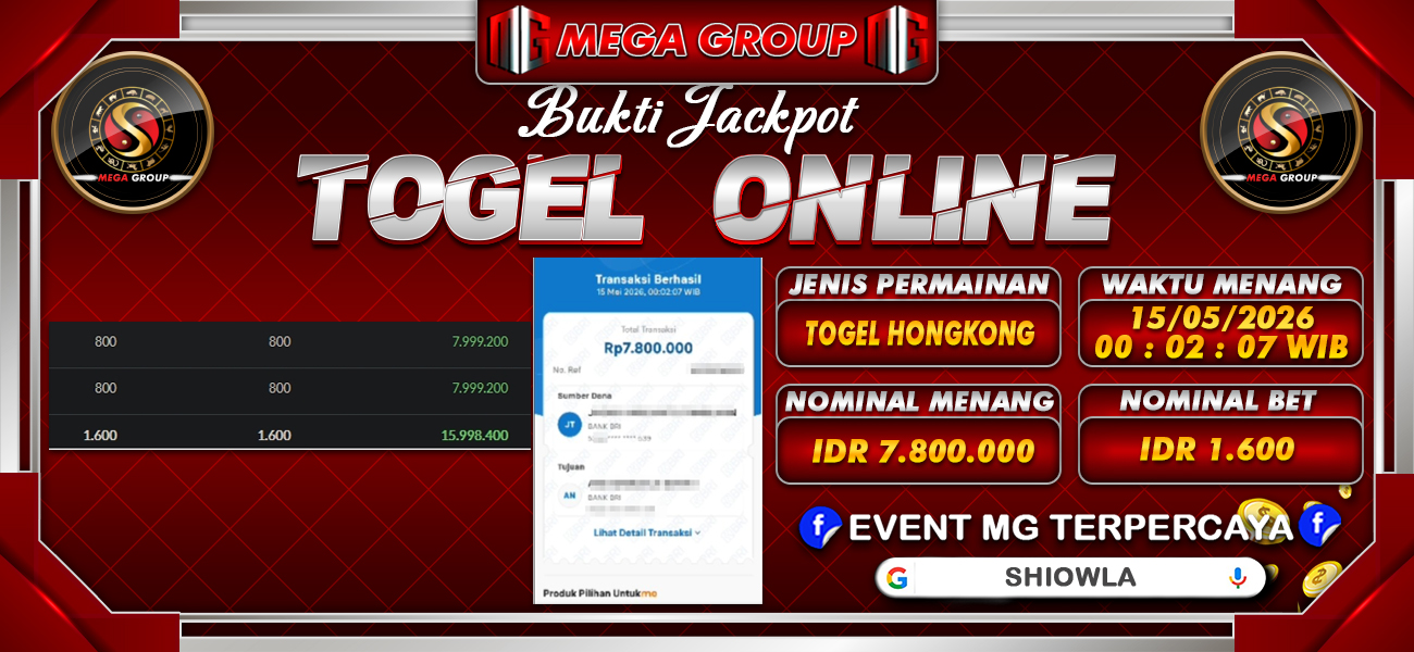 Bukti JP situs Shiowla hari Jumat, 15 Mei 2026